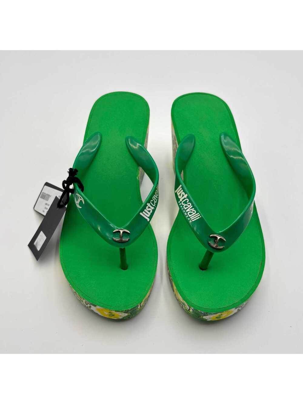 Just Cavalli Green Floral Wedge Flip Flop Sandals 37 - Picture 6 of 6